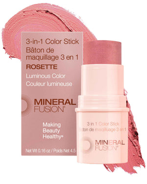 Mineral Fusion 3-in-1 Color Stick - Hydrating Cream Blush Tint for Cheek, Lip and Eye - Natural Multi Use Makeup (Rosette)