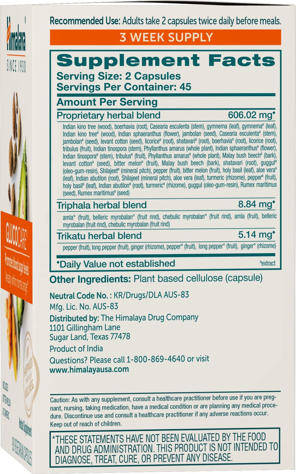 Himalaya GlucoCare - Herbal Glucose Metabolism & Pancreatic Support with Bitter Melon, Gymnema, Triphala & Turmeric - Natural Blood Sugar Support