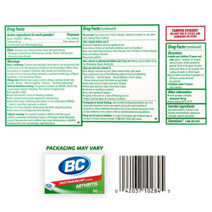 BC Powder Arthritis Pain Reliever, Aspirin Dissolve Packs, 50 Count Powder Packets BCBuy Supplements Australia