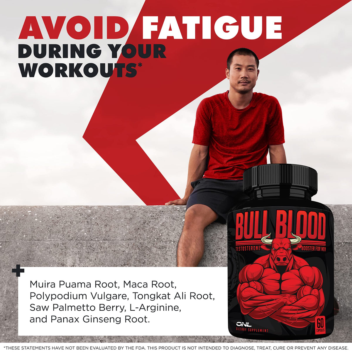 Testosterone Booster for Men - Strength, Stamina & Endurance Support with Tongkat Ali, Maca & Tribulus - Bull Blood 60 Capsules