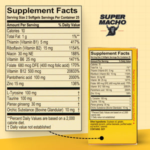 Super Macho, High Potency B Vitamins and Amino Acids, Fuel for Today's Active Men, No Caffeine, No Sugar, Dietary Supplement, Made in USA,50 Softgels Super MachoBuy Supplements Australia
