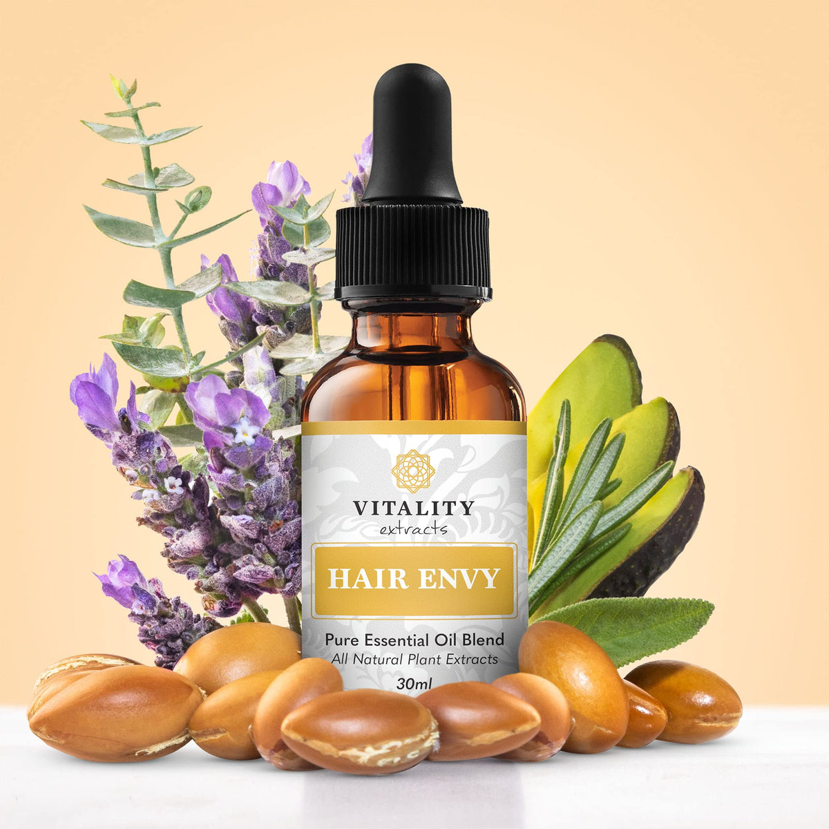 Hair Envy - Natural Hair Growth Serum (by Vitality Extracts) - 100% Pure Essential Oils, 15 Plant Extracts