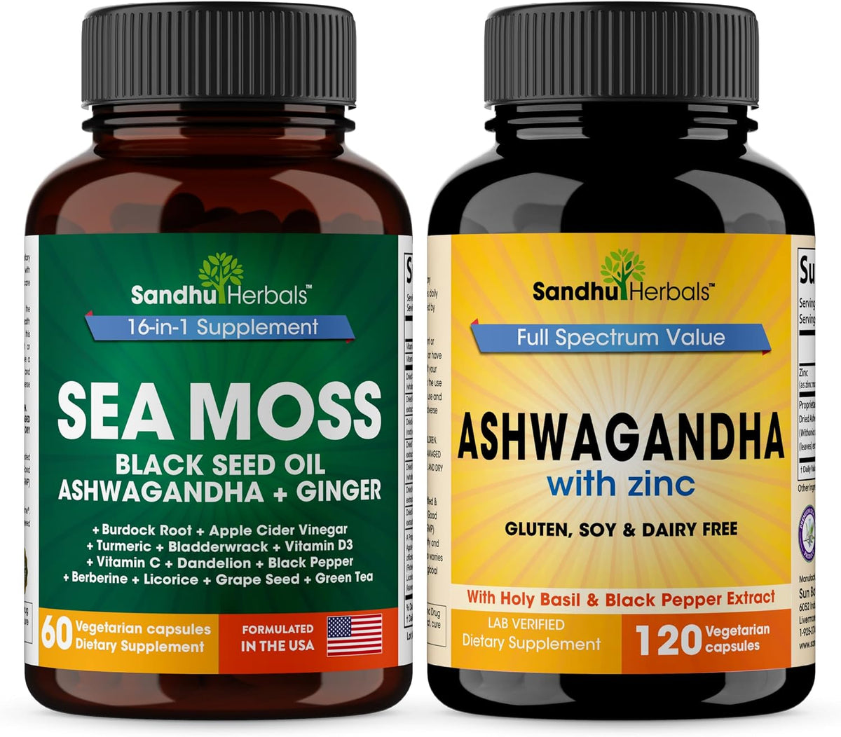 Sea Moss 16 in 1 Supplement & 4 in 1 Ashwagandha Supplement - Supports Immune Health & Overall Wellness