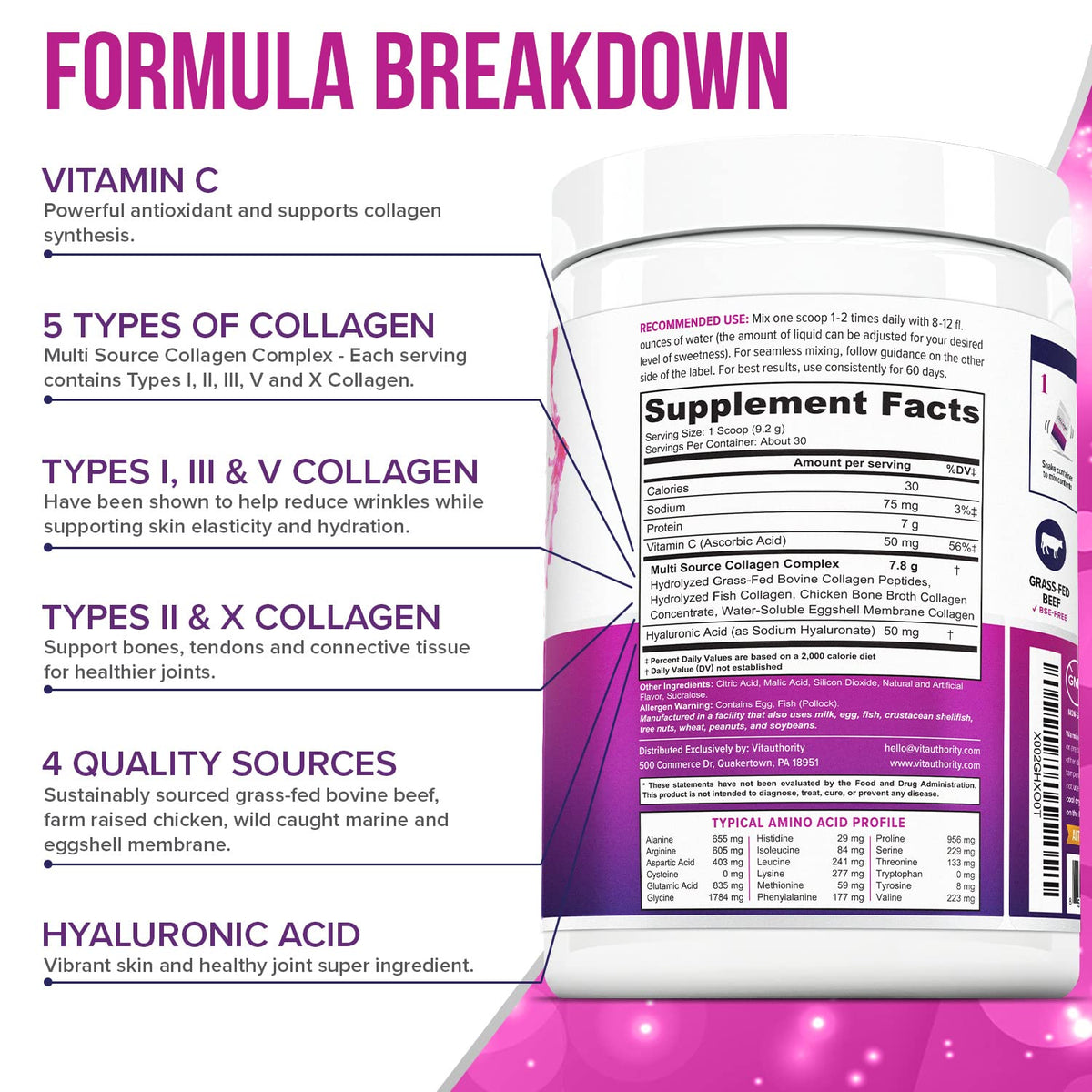 Multi Collagen Peptides Powder for Women - Hydrolyzed Flavored Collagen Powder for Women with Types I II III V & X Vitamin C & Hyaluronic Acid for Hair Skin