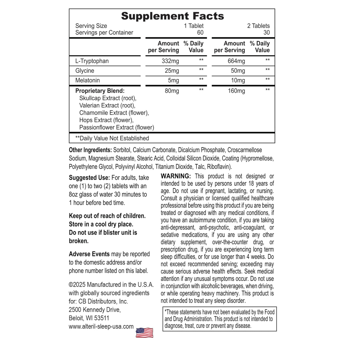 Alteril All Natural Sleep Aid 60 Tablets (Pack of 2)