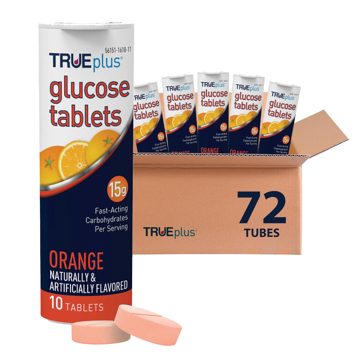 TRUEplus Glucose Tablets, Raspberry Flavor, 10 Count, 6 Tubes - Chewable Tablets, 15g Fast-Acting Carbohydrates, Fat Free, Gluten Free, Boosts Energy, Great Tasting and Easy to Use