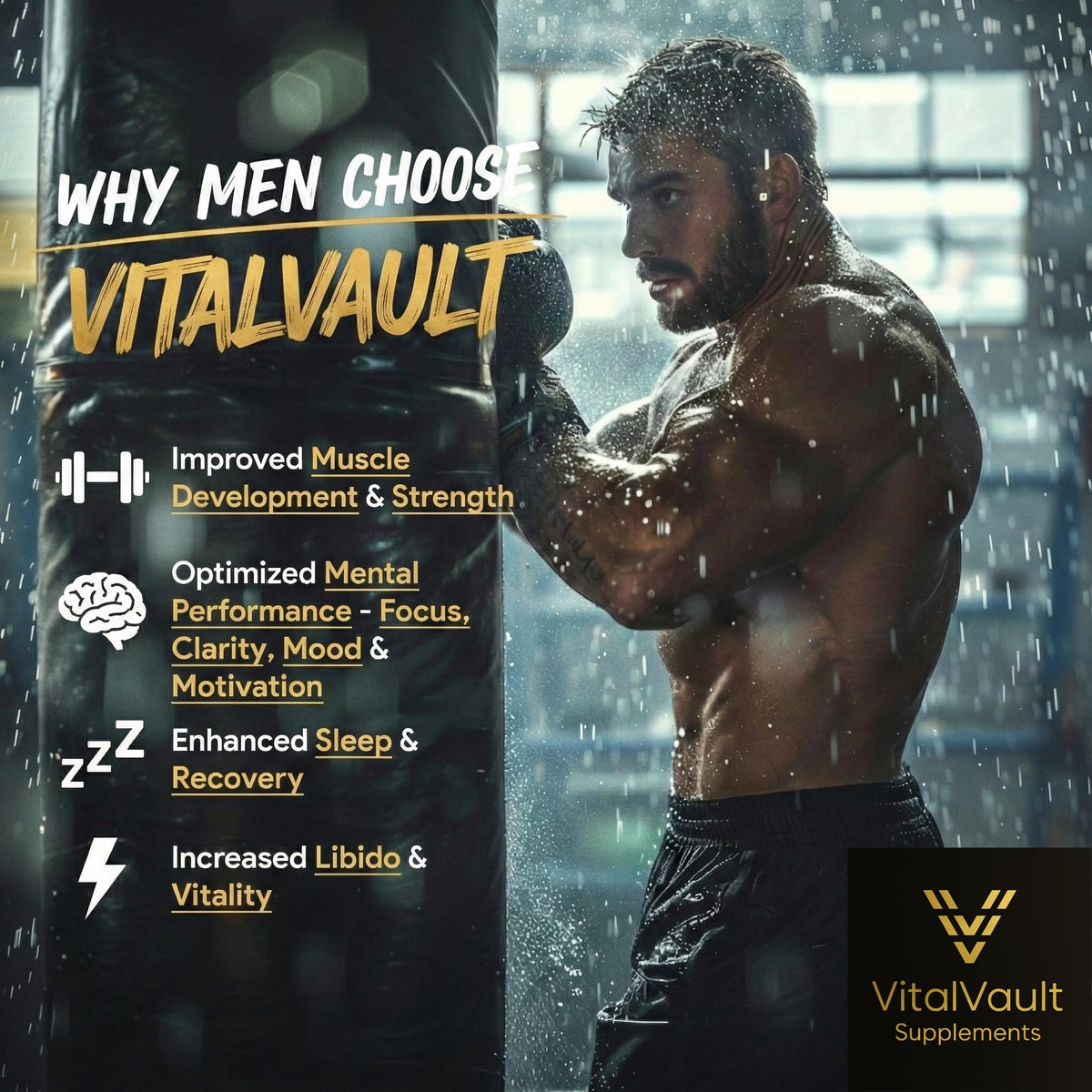 7-in-1 Testosterone Booster for Men - Tongkat Ali, Maca, Ashwagandha & Shilajit - Energy, Strength & Stamina Support - VitalVault (60 Capsules)