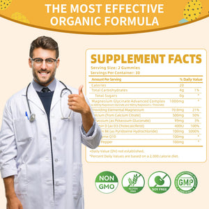 Magnesium Glycinate Gummies 1000mg - Sugar Free Magnesium Potassium Supplement with Vitamin D, B6, CoQ10 for Calm Mood & Sleep Support - 60 Pineapple Gummies -1 Pack Natures AidBuy Supplements Australia