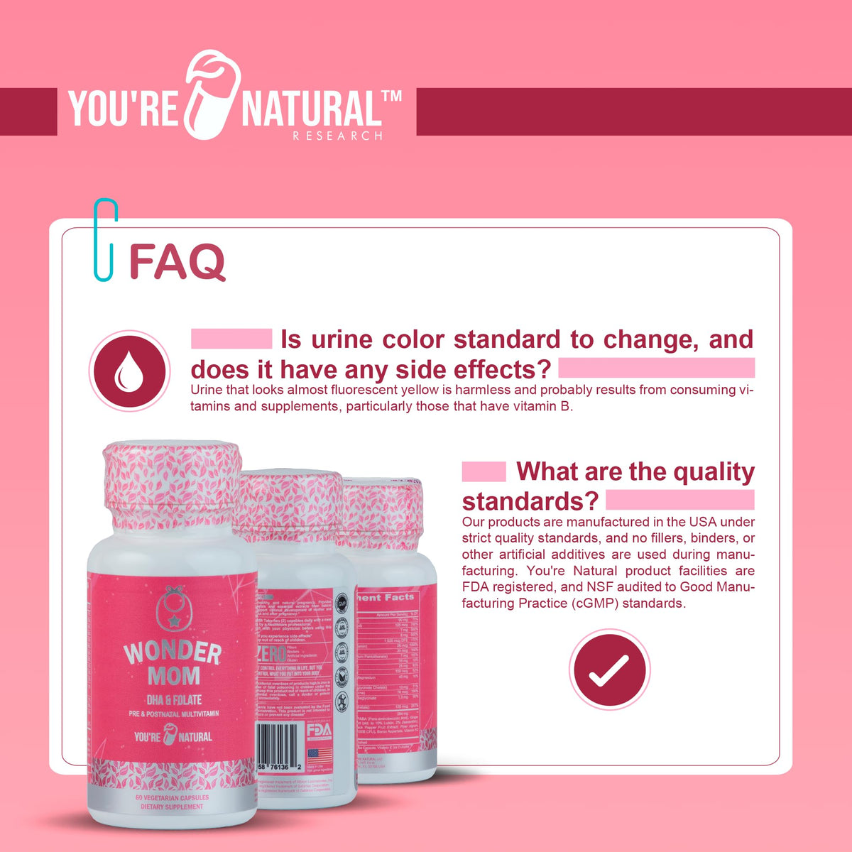 YOU'RE NATURAL Prenatal and Postnatal Vitamins for Women with Folate, DHA, Probiotics
