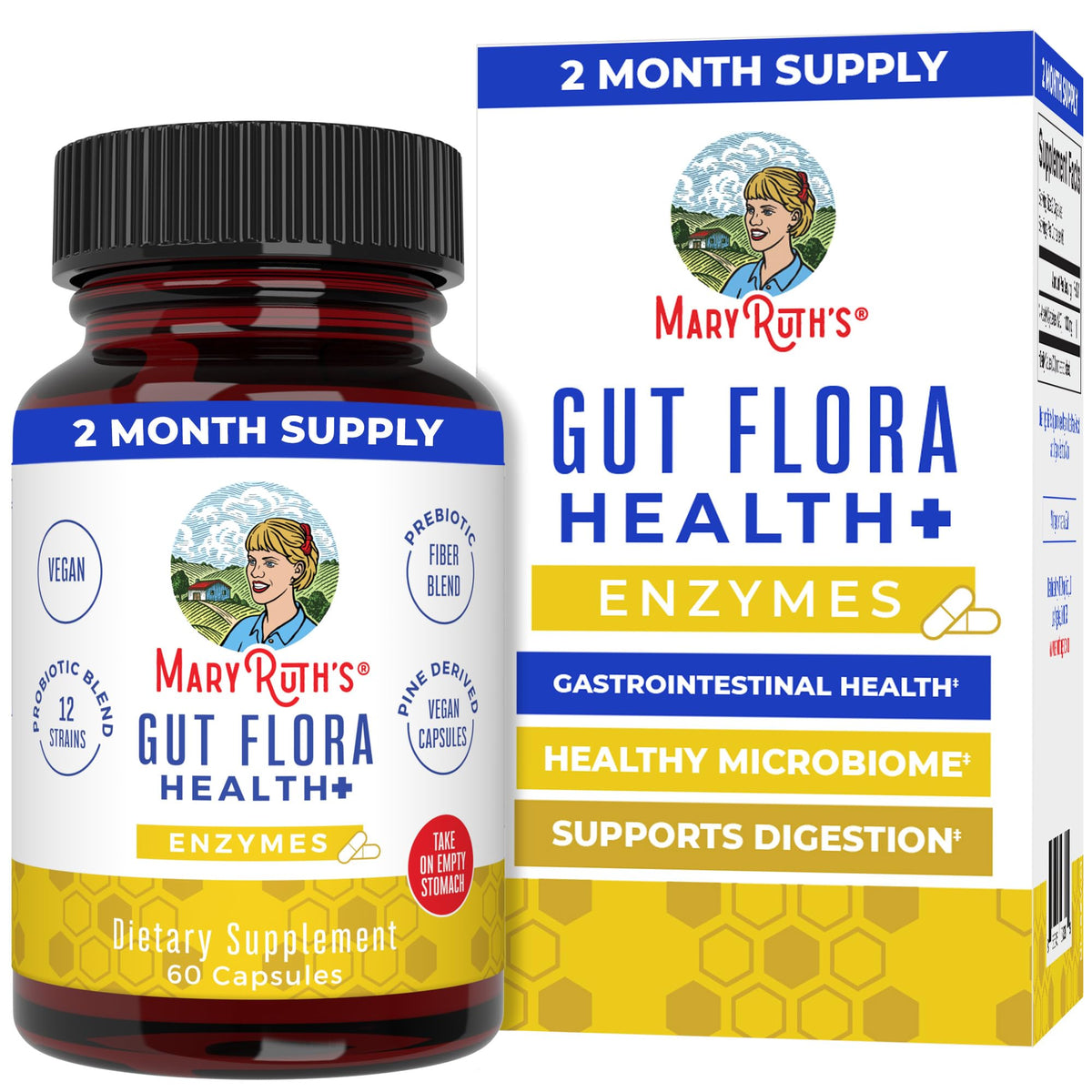 MaryRuth’s Gut Flora Health+ Enzymes - Prebiotic & Probiotic Digestive Enzymes for Healthy Gut Biome & Digestive Support - Gastrointestinal Health - CLP Certified