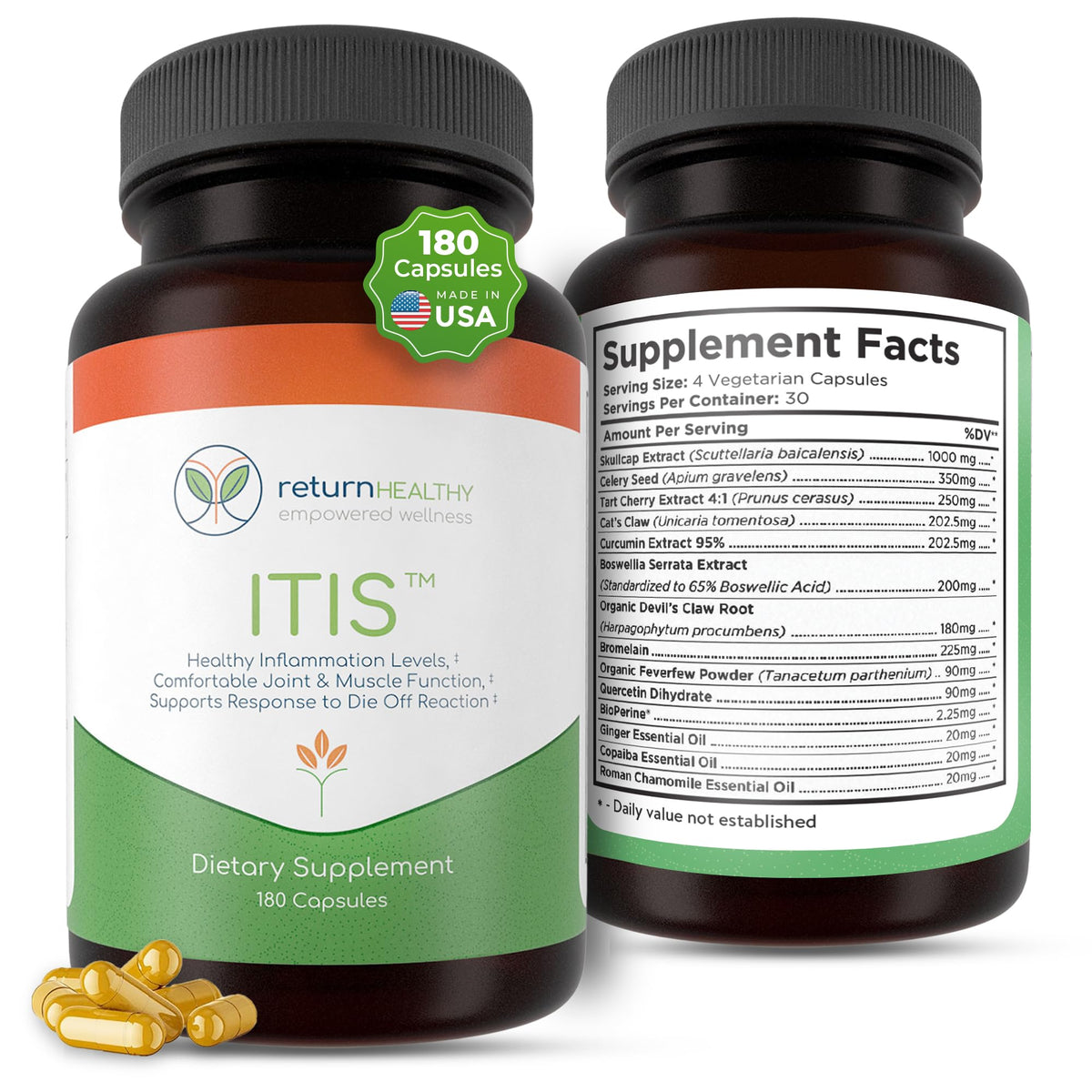 Return Healthy ITIS | Joint Discomfort Support | Nerve Support Supplement | Joint and Muscle Supplements | Celery Seed, Curcumin, Bromelain & More | Pure, Nature-Derived, Plant-Based, 180 caps Return HealthyBuy Supplements Australia