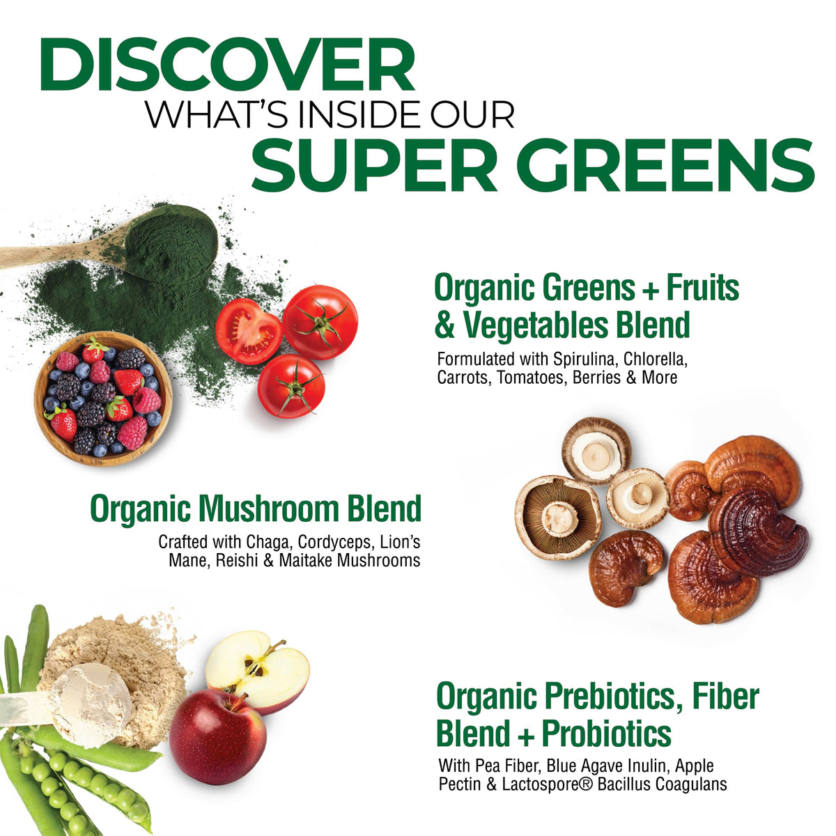 Country Farms Organic Super Greens Powder, 50 Organic Superfoods, Daily Greens Drink Mix with Fruits, Vegetables, Fiber, Probiotics & Mushrooms, Supports Energy, Gut Health & Digestion, Natural Flavor