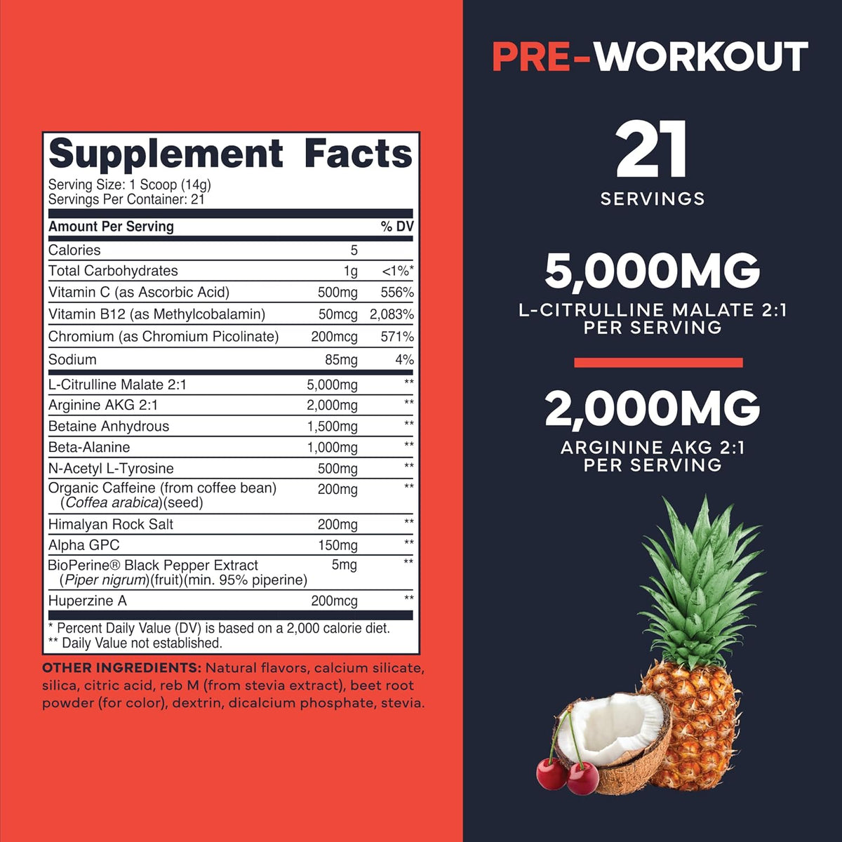 Type Zero Clean Pre Workout Powder (Fruit Punch) 21 Servings - 200mg Natural Caffeine, L-Citrulline Malate, Beta Alanine, Alpha GPC, Huperzine A, Himalayan Salt, Sugar Free