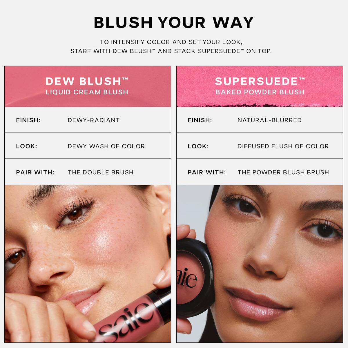 Saie Cheek Flush Duo - Dew Liquid Blush (.40 oz, Hottie), SuperSuede Baked Powder Blush (.01 oz, Stella) - Layerable, Skin-Nourishing Blushes for a Seamless Radiant Finish SaieBuy Supplements Australia