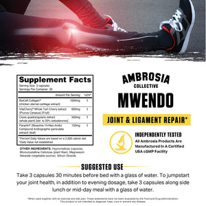 Ambrosia Mwendo - Joint & Ligament Repair | Strengthen Tendons & Increase Soft Tissue Extensibility | Muscle Soreness, & Recovery Time with BioCell Collagen | 90 Veggie Capsules AmbrosiaBuy Supplements Australia