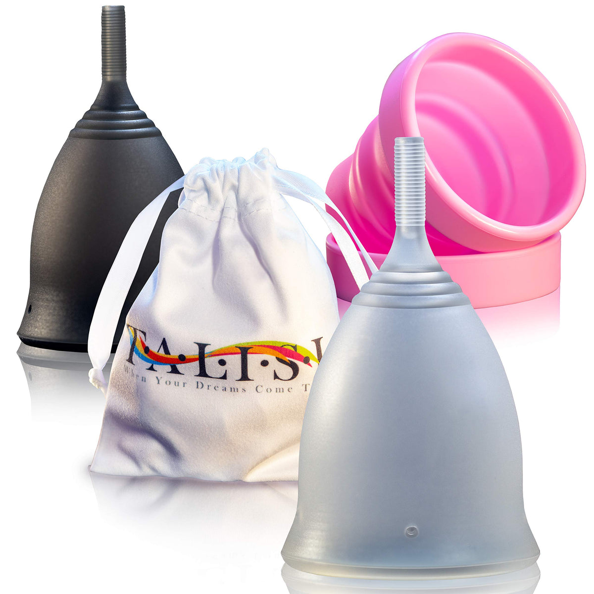 Talisi Soft Menstrual Cups Set of 2 - Reusable Period Cup for Women with Collapsible Case Holder Sterilizer