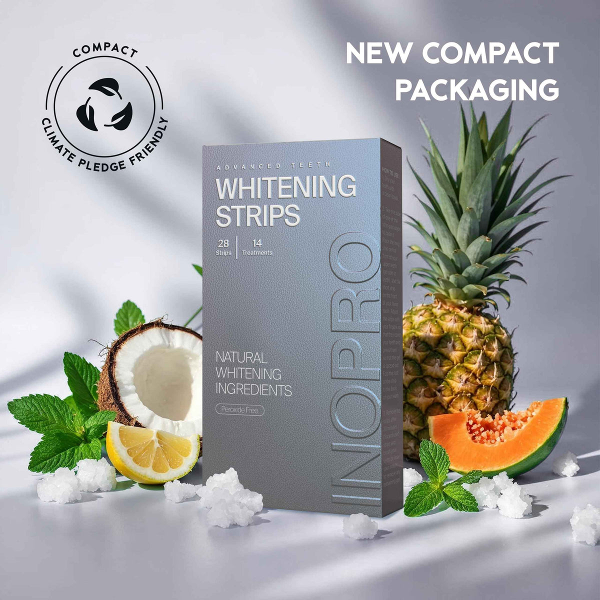 InoPro Natural Teeth Whitening Strips Kit 14 Treatments - Sensitive Teeth Whitener, Peroxide Free with Papain, Bromelain, Coconut Oil
