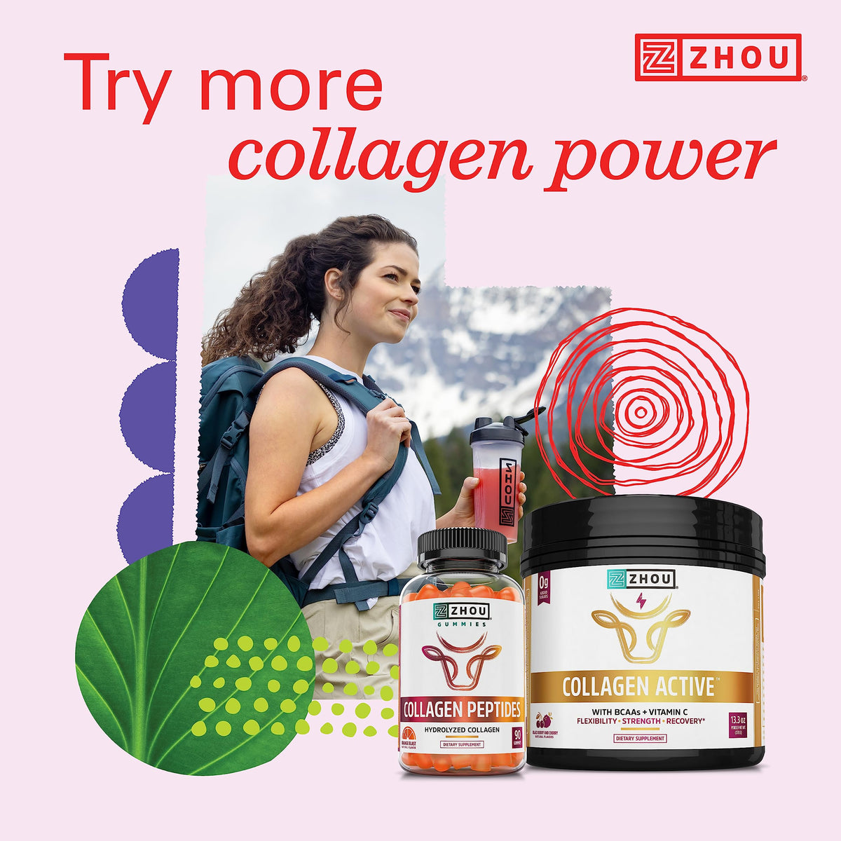 Zhou Collagen Peptides Hydrolyzed Protein Powder - Grass Fed, Pasture Raised, Unflavored
