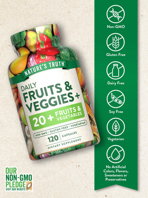 Nature's Truth Fruit and Veggies Supplement | 120 Vegetarian Capsules | 20+ Fruits & Vegetables | Vegetarian, Non-GMO, and Gluten Free Supplement Nature's TruthBuy Supplements Australia