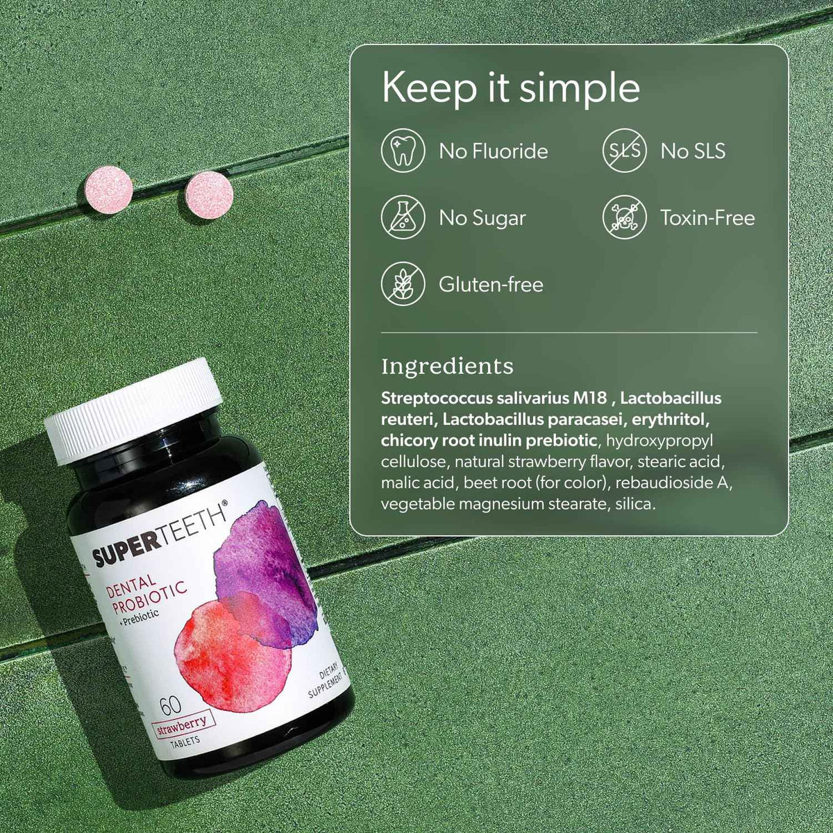 SuperTeeth Oral Probiotics for Mouth Bad Breath & Cavities, Oral Defense Dental Probiotic to Support Healthy Teeth & Gums, Lactobacillus Reuteri Chewable