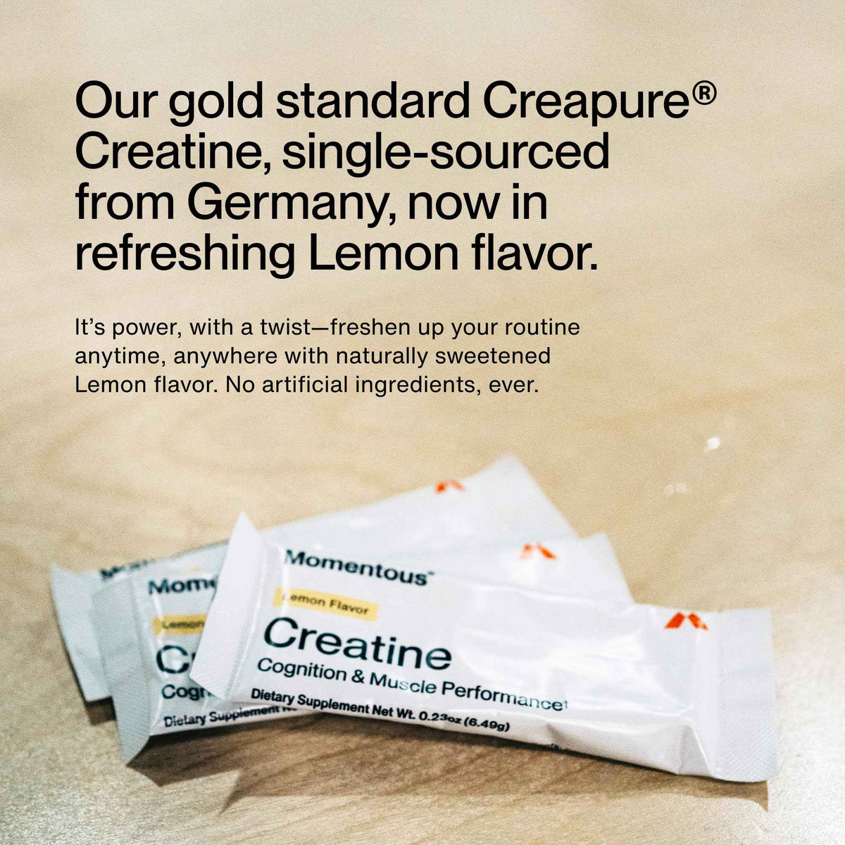 Momentous Creatine Lemon Monohydrate Powder - Creatine Powder - Supports Strength, Lean Muscle, & Recovery for Men & Women - NSF Certified for Sport - 6.49 g per Serving - 15 Servings