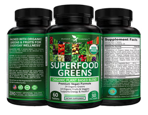 Potent Garden Organic Superfood Greens, Fruit and Veggies Supplement Rich in Vitamins & Antioxidants with Alfalfa, Beet Root & Tart Cherry to Boost Energy, Immunity & Gut Health, Greens Tablets 60 Ct Potent GardenBuy Supplements Australia