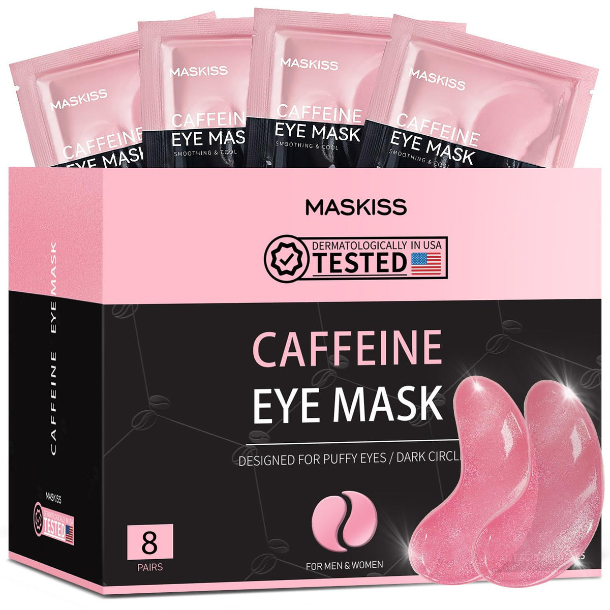 Maskiss 8 Pairs Caffeine Under Eye Patches - Small Travel Sampler Pack for Morning Puffiness