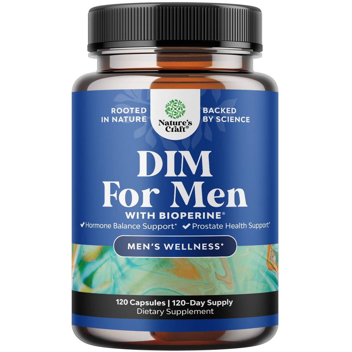 Nature’s Craft DIM capsules men hormone balance estrogen support prostate health Panax Ginseng Bioperine Grapeseed Astragalus 120 count bottle