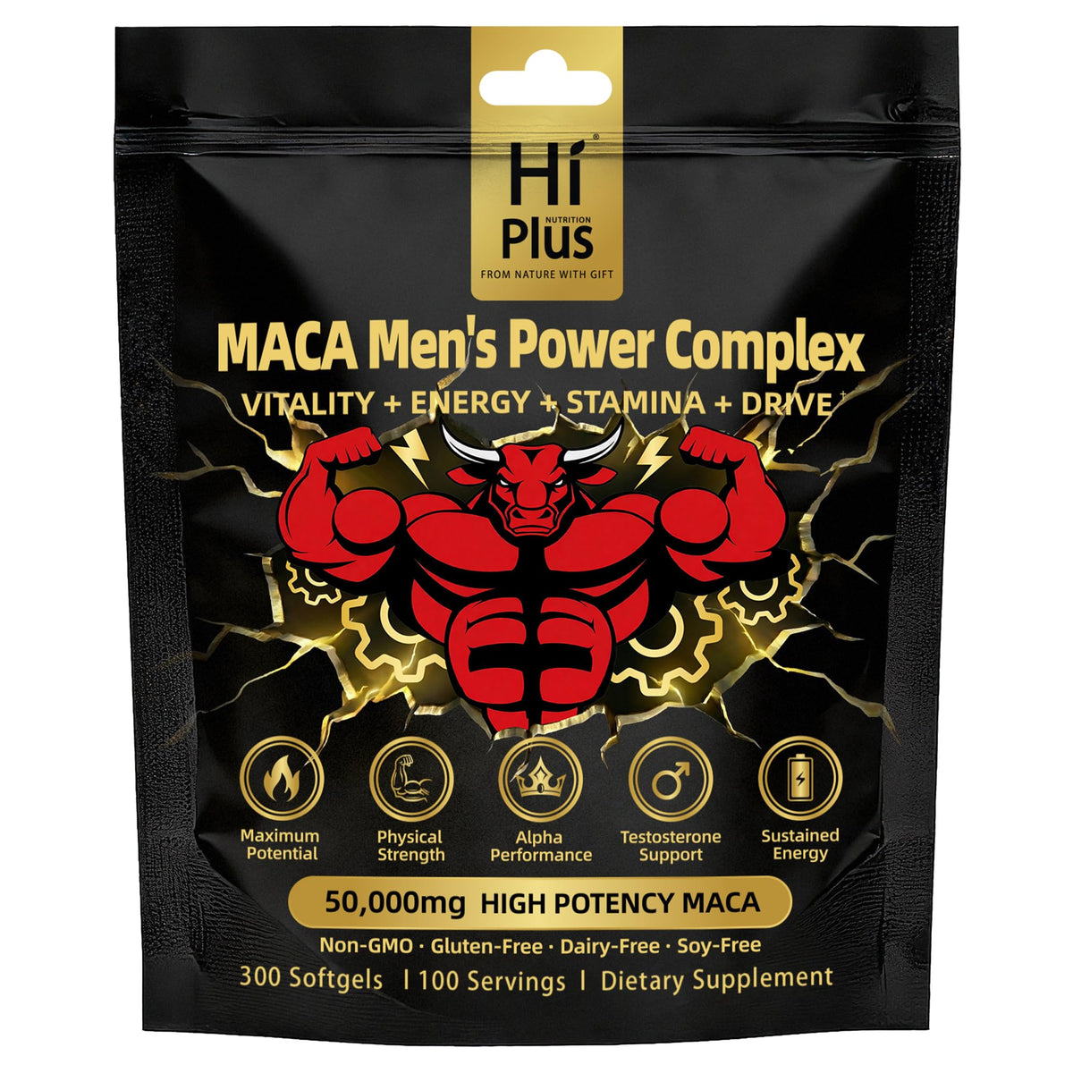 Maca Root capsules men testosterone support energy stamina muscle recovery prostate health non GMO gluten free 300 count bottle