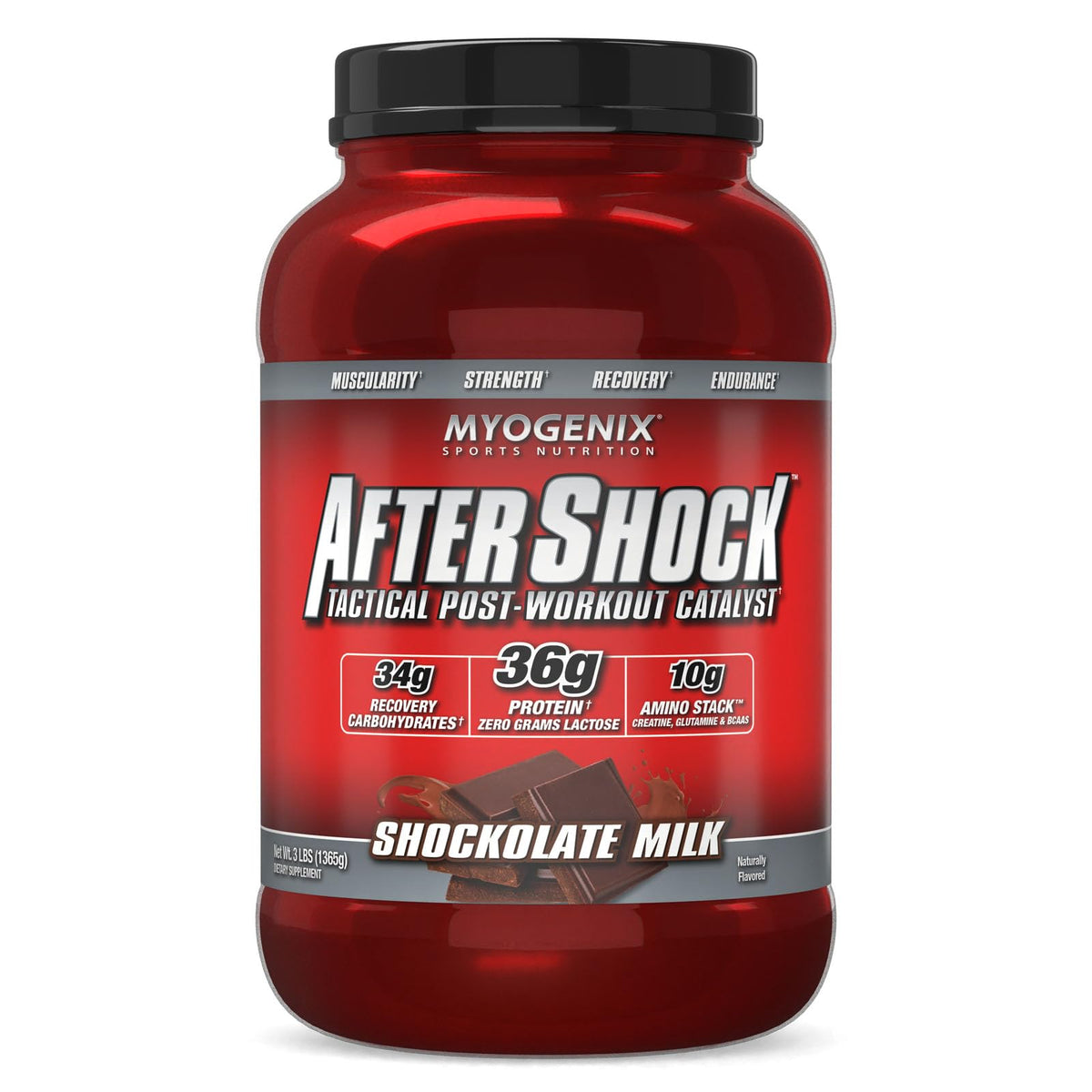 Myogenix Aftershock post workout whey protein shockolate milk 3 lbs muscle growth recovery glycogen joint support supplement