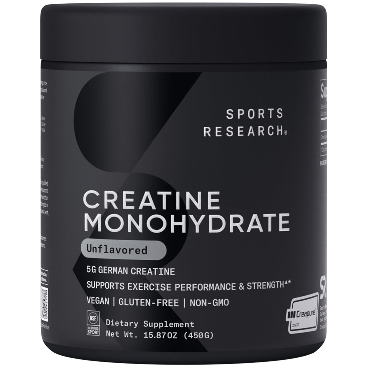 Sports Research creatine monohydrate Creapure powder 5g German creatine NSF sport unflavored muscle strength recovery supplement 90 servings